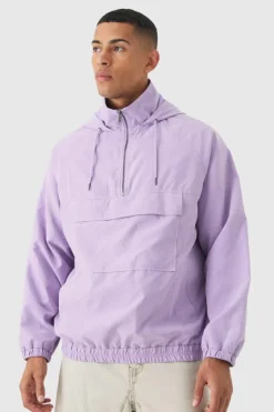 Shop boohooMAN Peached Hooded Windbreaker In lilac