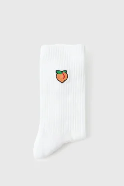 Hot boohooMAN Peach Embroidered Half Terry Socks white