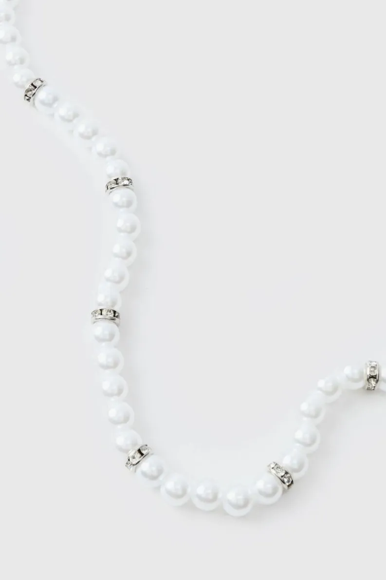 Sale boohooMAN Pearl Bead Necklace in silver