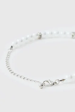 Sale boohooMAN Pearl Bead Necklace in silver