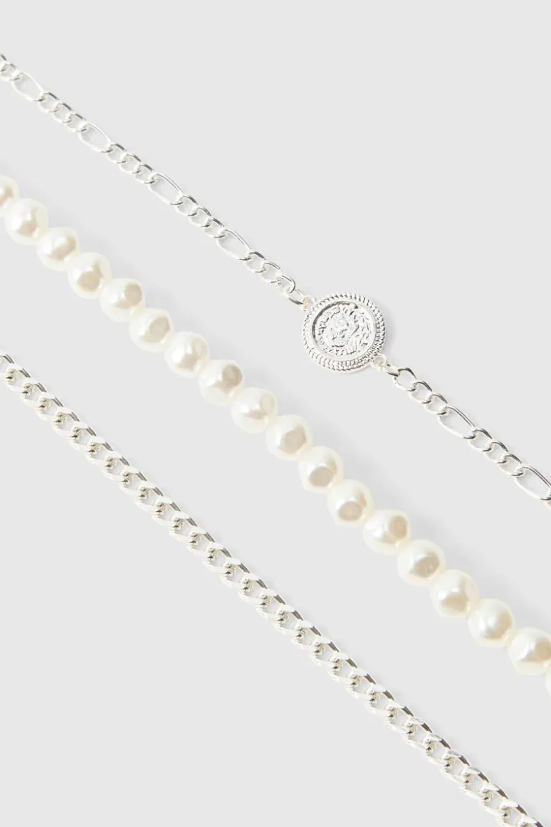 Best Sale boohooMAN Pearl Bracelet 3 Pack silver