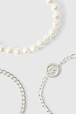 Best Sale boohooMAN Pearl Bracelet 3 Pack silver