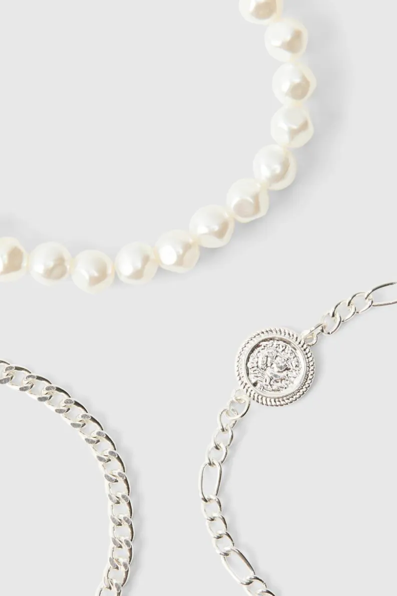 Best Sale boohooMAN Pearl Bracelet 3 Pack silver