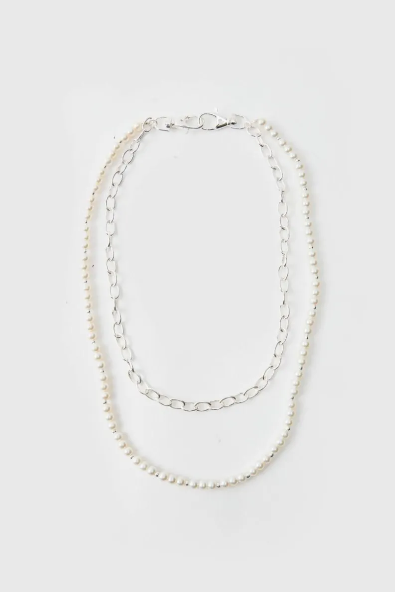 Cheap boohooMAN Pearl Jean Chain silver
