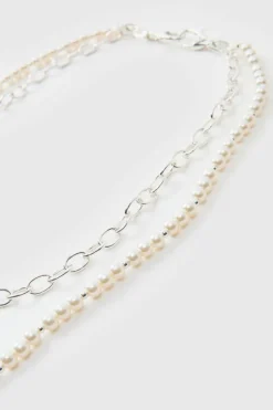 Cheap boohooMAN Pearl Jean Chain silver