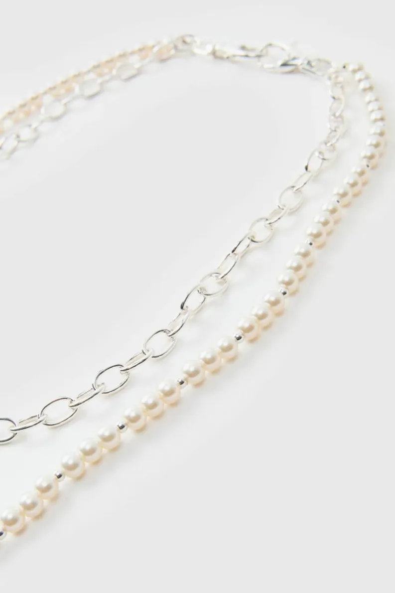 Cheap boohooMAN Pearl Jean Chain silver