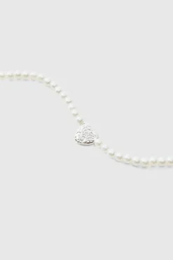 Best Sale boohooMAN Pearl Necklace With Heart Pendant silver
