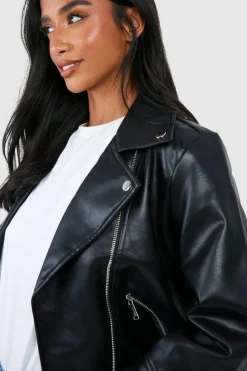 Cheap boohoo Petite Belted Biker Jacket black