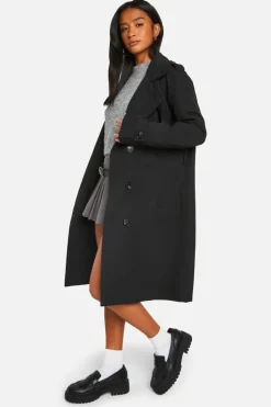 Clearance boohoo Petite Button Detail Belted Trench Coat black