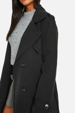 Clearance boohoo Petite Button Detail Belted Trench Coat black