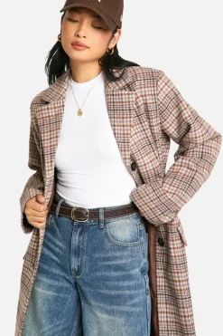 Hot boohoo Petite Check Wool Look Longline Coat stone
