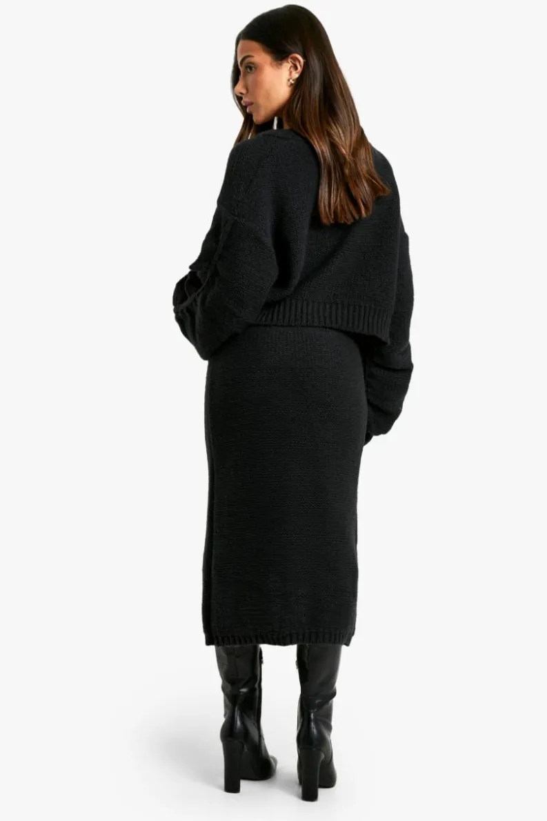 Best Sale boohoo Petite Chunky Knit Dress And Cardigan Co Ord black