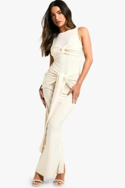 Best Sale boohoo Petite Double Slinky Twist Front Sleeveless Maxi Dress cream