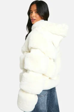 Cheap boohoo Petite Faux Fur Hooded Jacket cream