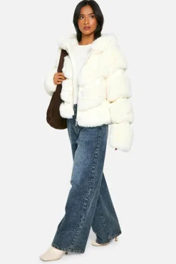 Cheap boohoo Petite Faux Fur Hooded Jacket cream