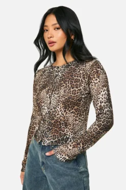 Cheap boohoo Petite Leopard High Neck Cardigan natural