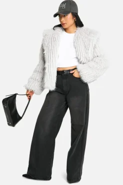 New boohoo Petite Oversized Collared Faux Fur Jacket grey