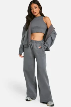 Store boohoo Petite 3 Piece Straight Leg Jogger Tracksuit charcoal