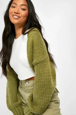 Flash Sale boohoo Petite Premium Chunky Knit Cardigan light khaki