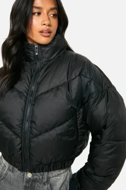 Hot boohoo Petite Quilted Funnel Neck Puffer Jacket black