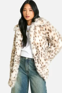 Fashion boohoo Petite Snow Leopard Faux Fur Coat natural