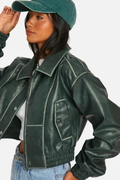 Best boohoo Petite Vintage Look Faux Leather Jacket teal