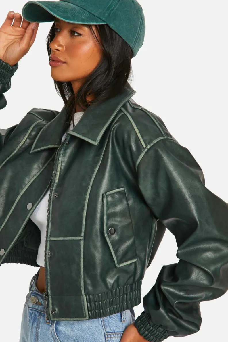 Best boohoo Petite Vintage Look Faux Leather Jacket teal