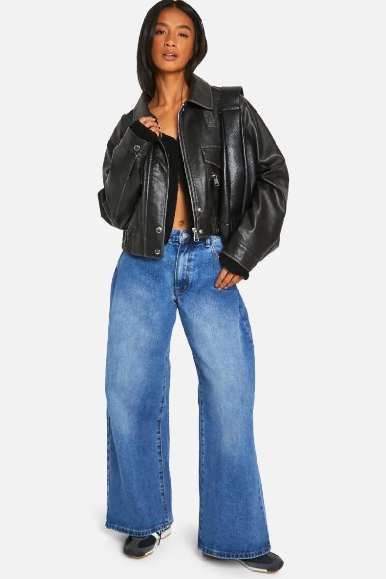 Cheap boohoo Petite Vintage Look Faux Leather Bomber Jacket black
