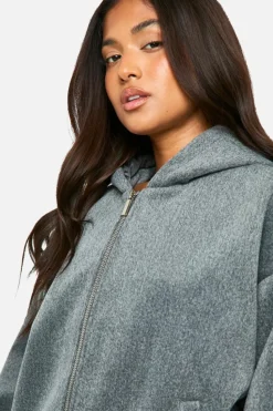 Outlet boohoo Petite Wool Look Hooded Bomber Jacket grey