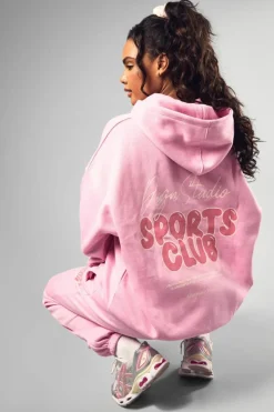 Online boohoo Dsgn Studio Sports Bubble Slogan Oversized Hoodie pink