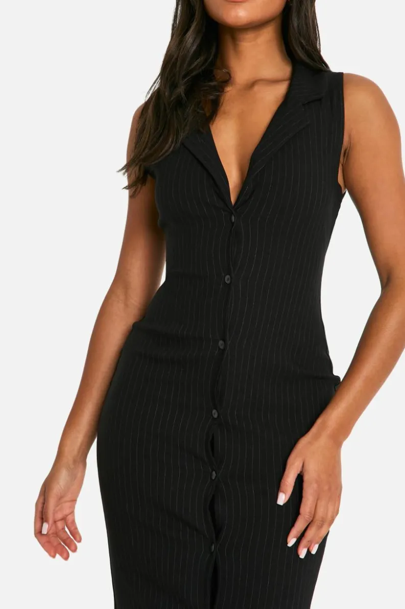 Hot boohoo Pinstripe Bengaline Blazer Midaxi Dress black