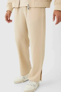 New boohooMAN Pinstripe Elasticated Waist Split Hem Trousers beige