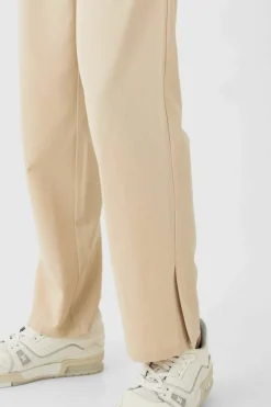 New boohooMAN Pinstripe Elasticated Waist Split Hem Trousers beige