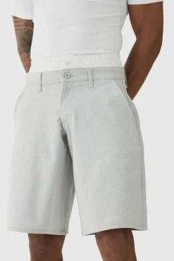 Outlet boohooMAN Pinstripe Woven Jort With Boxer Double Waistband grey