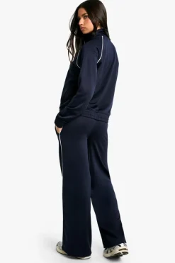 Best Sale boohoo Piping Detail Tricot Wide Leg Jogger navy