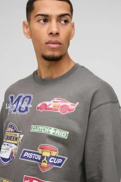 Best boohooMAN Pixar Cars Varsity License Print Sweatshirt charcoal