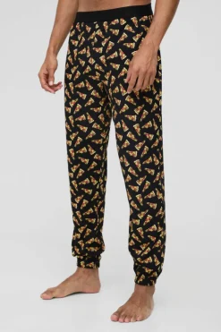 Hot boohooMAN Pizza Print Lounge Joggers black
