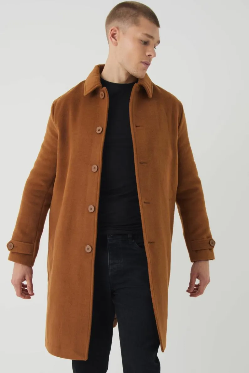 Discount boohooMAN Plain Collared Overcoat In tan