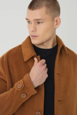Discount boohooMAN Plain Collared Overcoat In tan