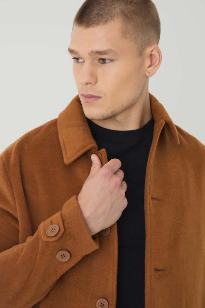 Discount boohooMAN Plain Collared Overcoat In tan