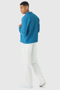 Shop boohooMAN Pleated Overshirt slate blue