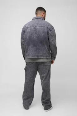 Best boohooMAN Plus Acid Wash Distressed Relaxed Fit Carpenter Trousers grey