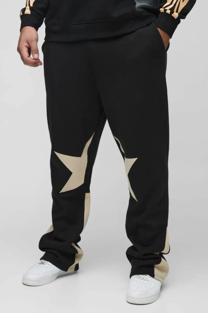 Discount boohooMAN Plus Applique Slim Star Gusset Jogger black