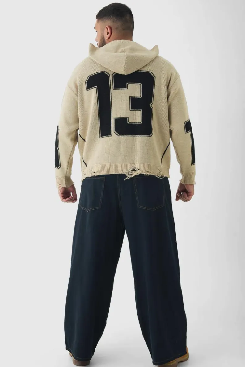 Clearance boohooMAN Plus Baggy Fit Contrast Stitch Carpenter Trousers in black