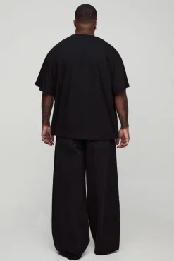 Best boohooMAN Plus Baggy Moto Panel Jeans black