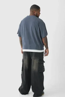 Online boohooMAN Plus Baggy Rigid Cargo Jeans brown