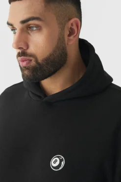 Cheap boohooMAN Plus 8 Ball Embroidered Hoodie black