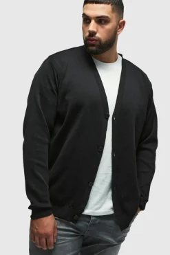 Flash Sale boohooMAN Plus Basic Regular Fit Cardigan in black