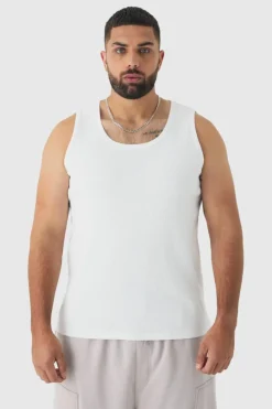 Cheap boohooMAN Plus Basic Vest white