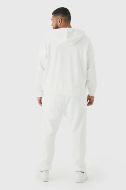 Outlet boohooMAN Plus Basic Zip Through Hoodie In white